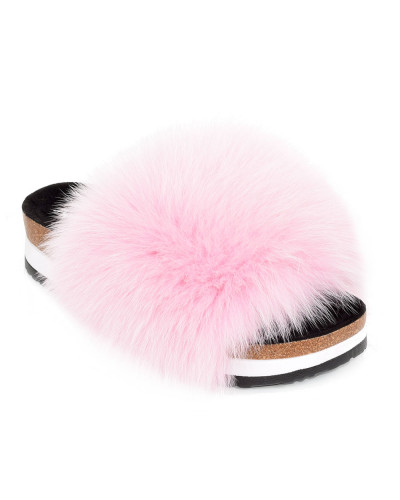 Platform / High Sole Slides with Pink Fox Fur