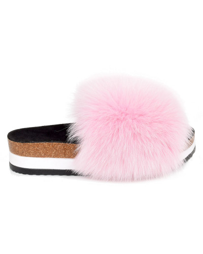 Platform / High Sole Slides with Pink Fox Fur