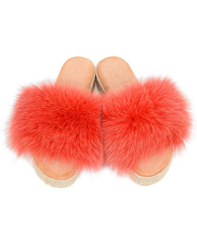 Platform Slides with Braided Sole and Red Fox Fur