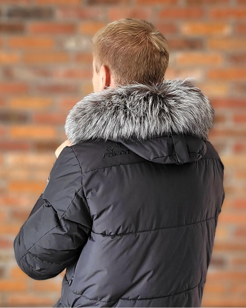 Men's silver fox fur collar trim for hood