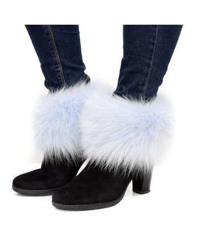 Genuine Light Blue Fox Fur Boots Covers Fur Shoes Sleeves