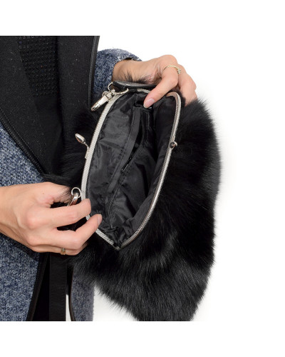 Black Fox Fur Purse / Black Fox Fur Shoulder Bag