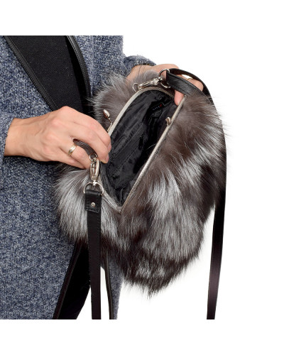 Silver Fox Fur Purse / Grey Fur Shoulder Bag