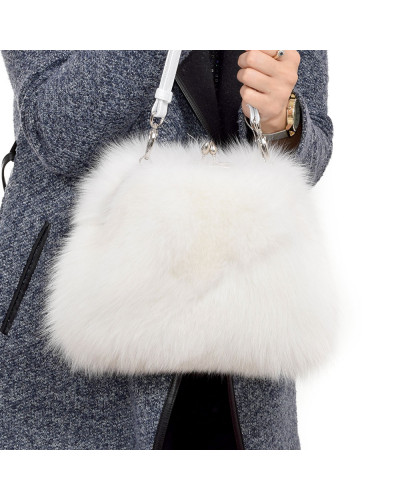White Fox Fur Purse / White Fur Shoulder Bag