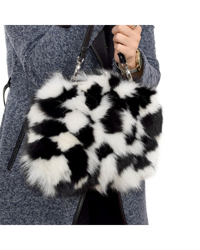 Black-White Fox Fur Purse / Black-White Fur Bag