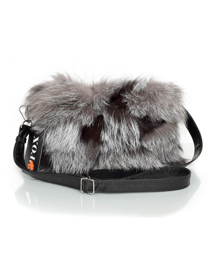 Silver Fox Fur Crossbody Bag with Zipper Closure