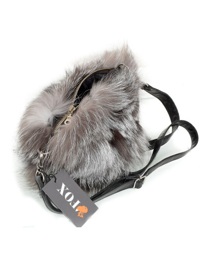 Silver Fox Fur Crossbody Bag with Zipper Closure