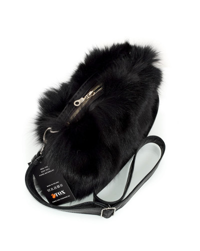 Black Fox Fur Crossbody Bag with Zipper Closure