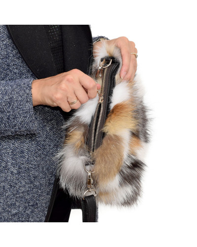 Fox Fur Crossbody Bag with Zipper Closure
