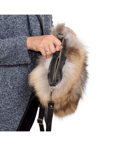 Raccoon Fur Crossbody Bag with Zipper Closure