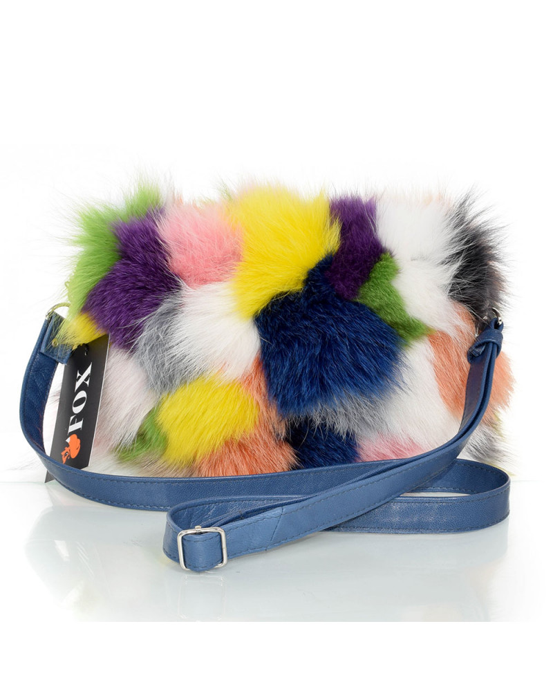 Multicolour Fox Fur Crossbody Bag with Zipper Closure