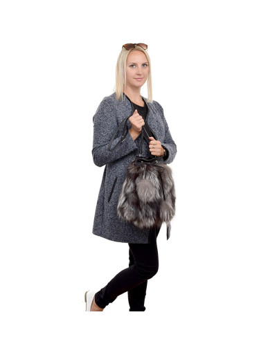 Silver Fox Fur Bucket Bag / Grey Fur Shoulder Bag