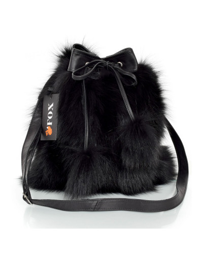 Black Fox Fur Bucket Bag / Black Fur Shoulder Bag