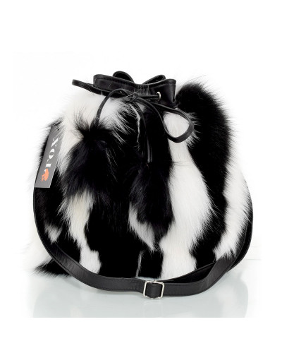 Black-White Fox Fur Bucket Bag / Fur Shoulder Bag