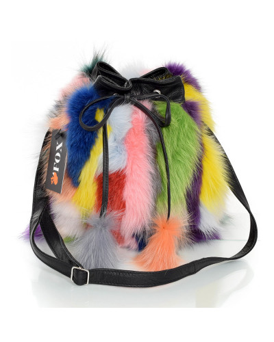 Multicolour Fox Fur Bucket Bag / Fur Shoulder Bag