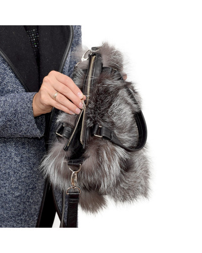 Genuine Silver Fox Fur Handbag / Grey Fur Purse