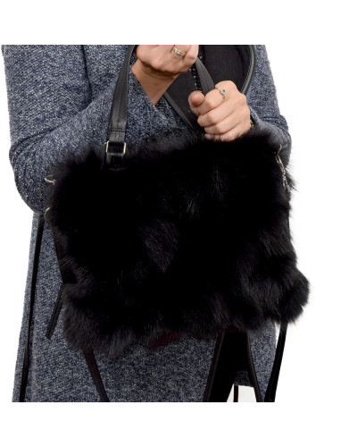 Genuine Black Fox Fur Handbag / Black Fur Purse