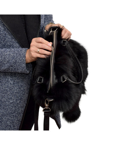 Genuine Black Fox Fur Handbag / Black Fur Purse