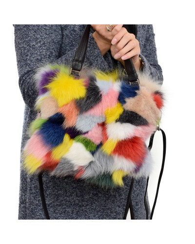 Multicolour Fox Fur Handbag / Fox Fur Purse
