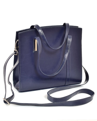 Women's navy blue leather handbag