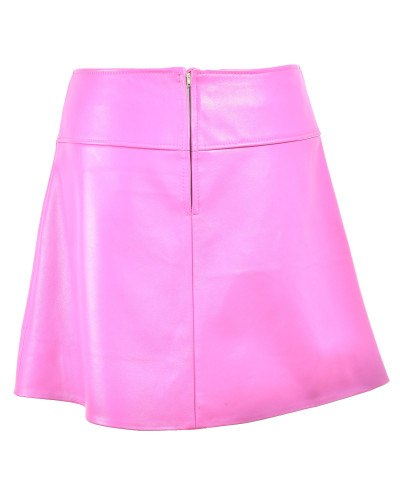 Pink leather trapezoidal skirt