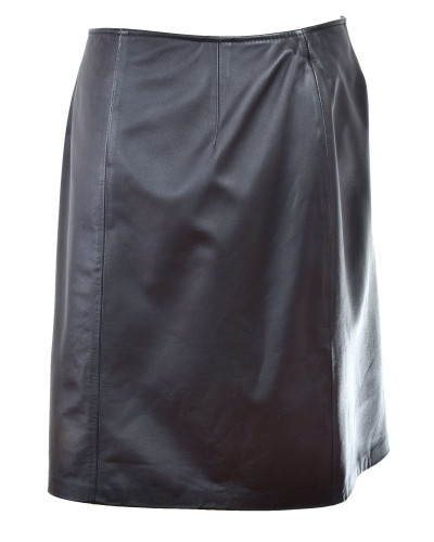 Black leather straight skirt