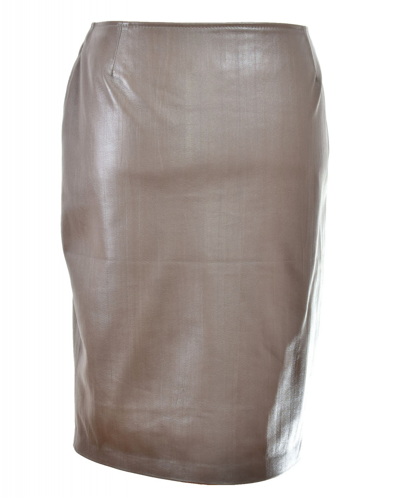 Olive leather straight skirt