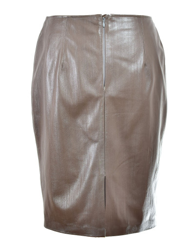 Olive leather straight skirt