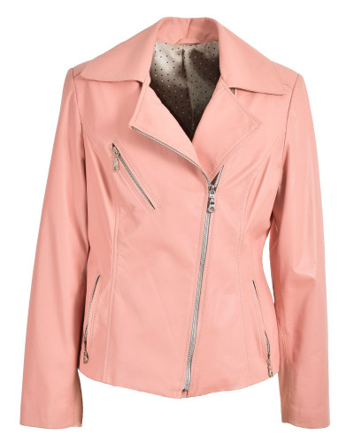 Women's leather jacket - pink biker jacket