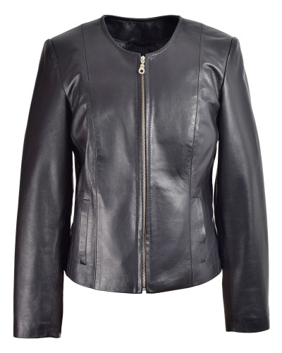 Women's leather jacket - black short chanel