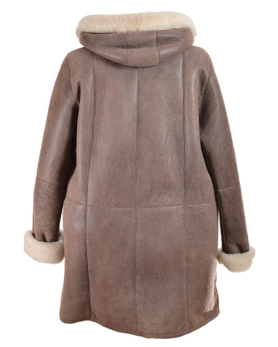 Shearling sheepskin coat with hood