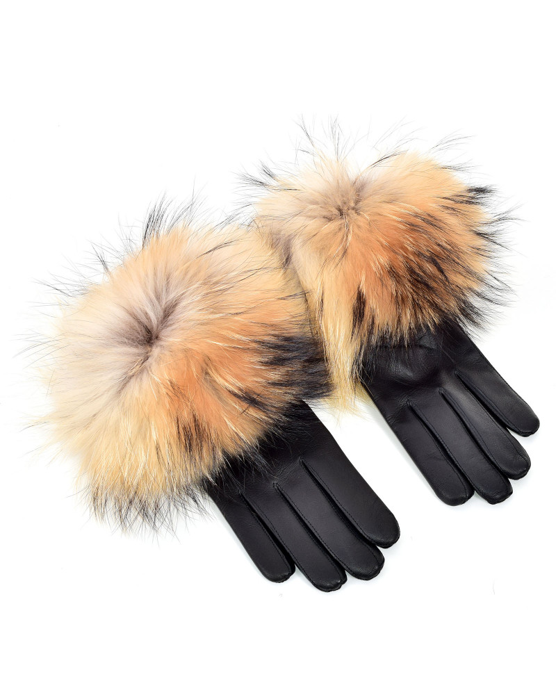 Women's leather gloves with finn raccoon fur