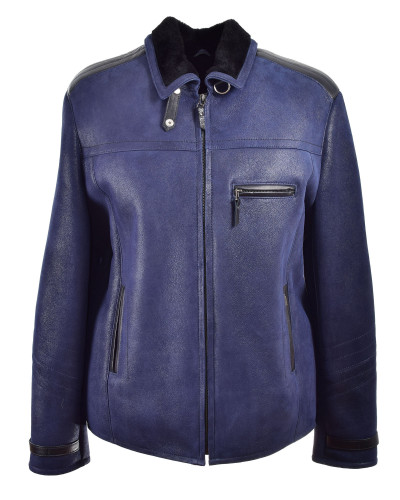 Men's sheepskin jacket made of navy blue lambskin