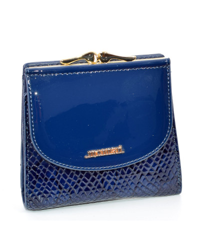 Women's navy blue lacquered leather wallet