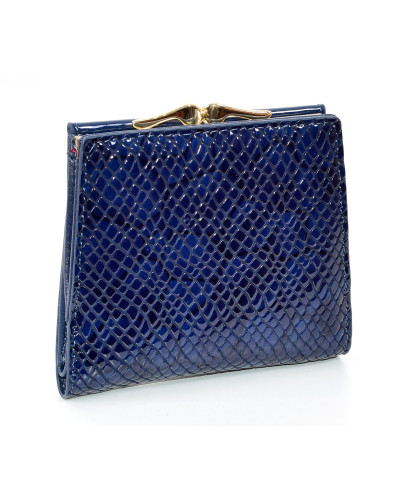 Women's navy blue lacquered leather wallet