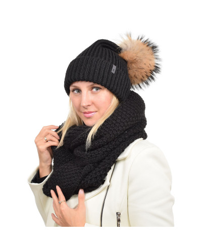Women's Wool Hat with Raccoon Fur Pom Pom ROMA