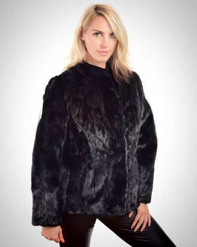 Women's short black mink fur coat