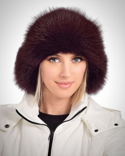 Genuine Fox Fur Ushanka Hat with Leather Top