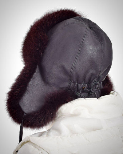 Genuine Fox Fur Ushanka Hat with Leather Top