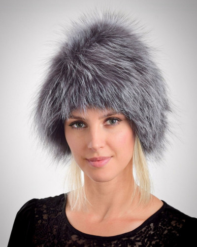 Women's real fox fur hat, silver