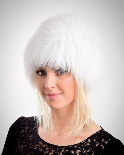 Women's real fox fur hat, white