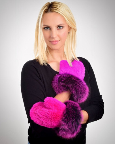 Real mink fur gloves, pink