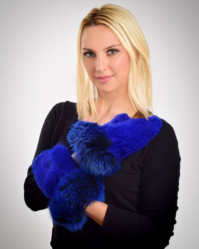 Real mink fur gloves, blue