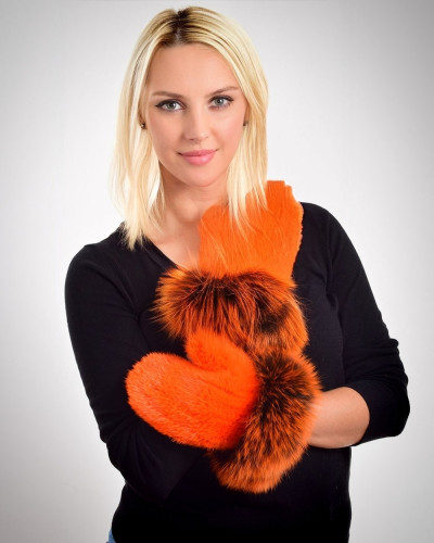 Real mink fur gloves, orange