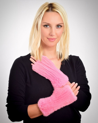 Women's fingerless mink fur gloves, pink