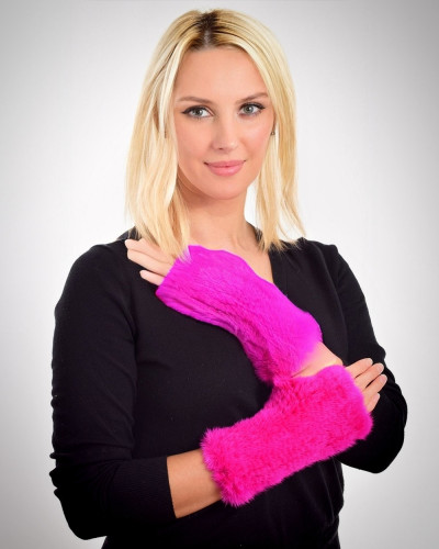 Women's fingerless mink fur gloves, fuchsia