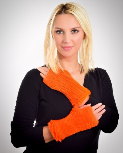 Women's fingerless mink fur gloves, orange