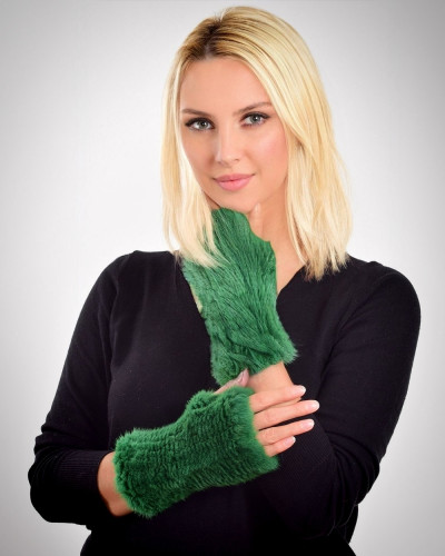 Women's fingerless mink fur gloves, green