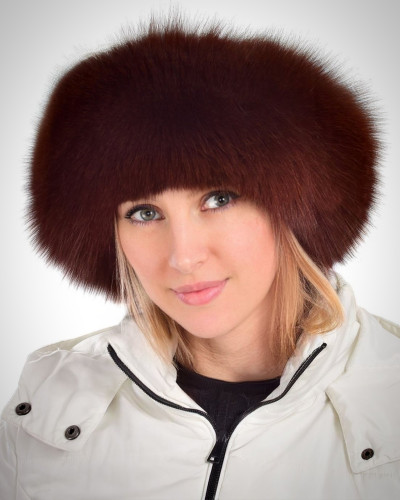 Brown Fox Fur Roller Hat with Sheepskin Top