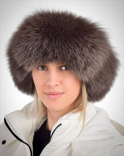 Brown Fox Fur Roller Hat with leather Top